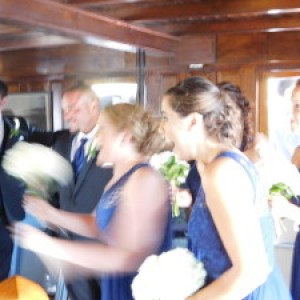 a group of people standing in a room